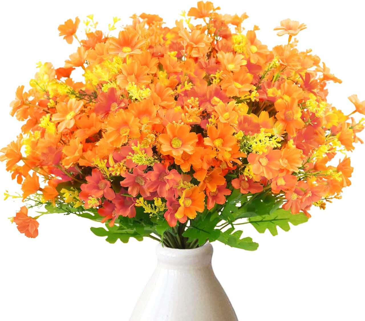 6PCS Artificial Fall Daisy Mums – UV-Resistant Faux Flowers for Indoor & Outdoor Home, Office, Garden, Hanging Planters, Weddings & Thanksgiving Décor (Orange)